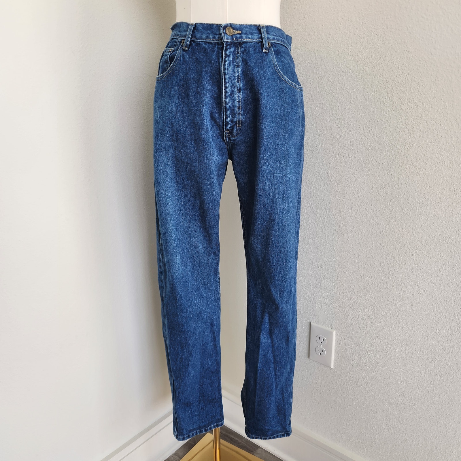 Vintage 90s Dark Wash High Rise Tapered Leg Mom Jeans Passports 14 16